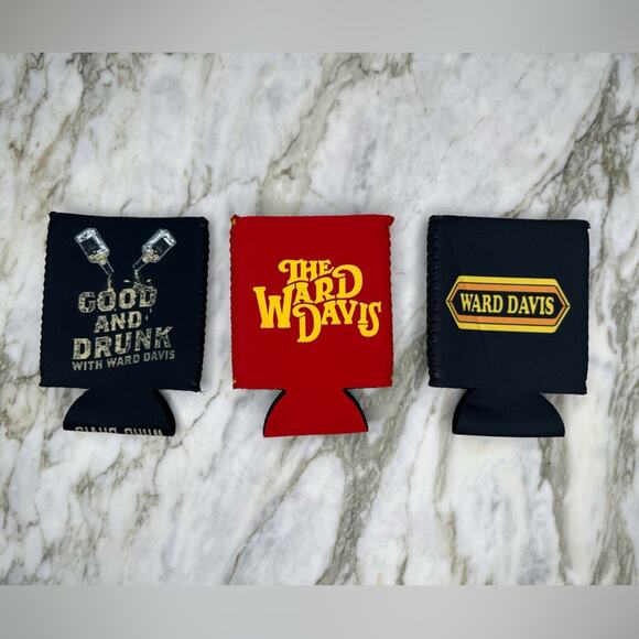 THE WARD DAVIS Beer Coozie Can Holder Set of Three in Black/Red - Picture 2 of 2